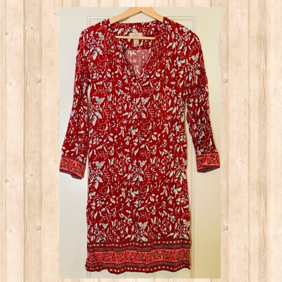 LOFT Red & Pink Floral Design Shift Dress - Picture 3 of 4